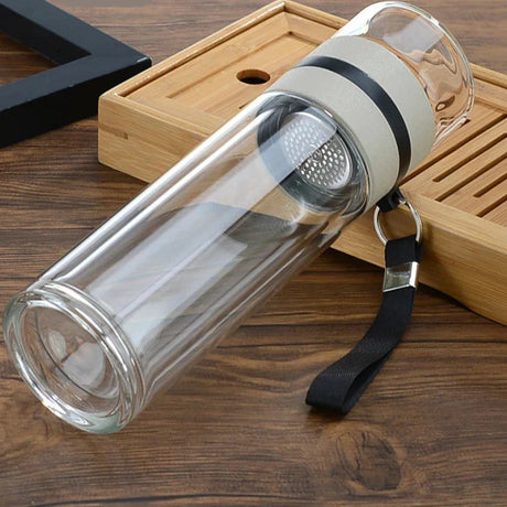 Royelux Glass Tea Infuser Bottle – 450ml Dubbelväggad Tumbler för Löst Te & K herbalte Carvallo