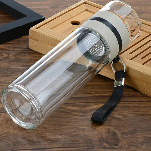 Royelux Glass Tea Infuser Bottle – 450ml Dubbelväggad Tumbler för Löst Te & K herbalte Carvallo