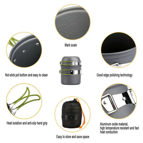 Carvallo CookLite Camping Kokksett | Lett & Sammenleggbar | Gryte med Lok | Inkl. Transportveske | For Vandring, Trekking & Utendørs Carvallo