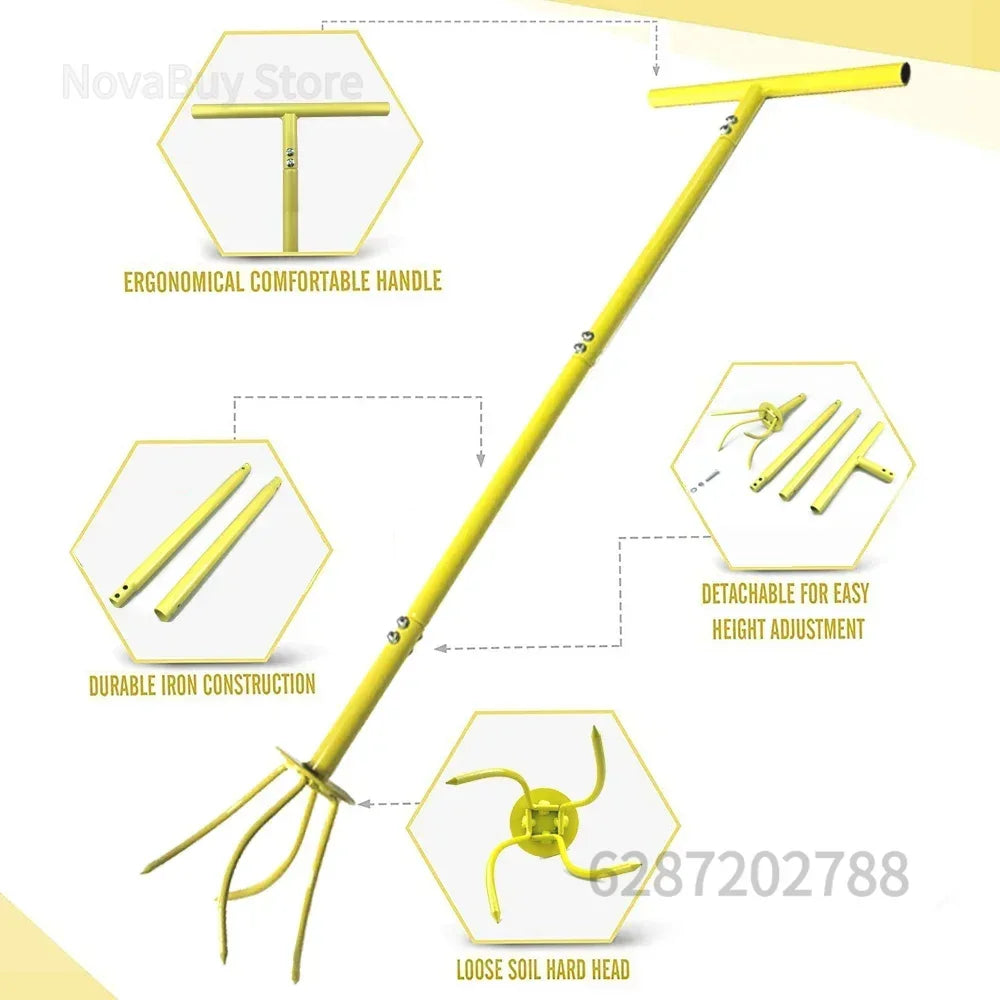 Carvallo Ergonomisk Bakhackare med T-handtag | Höjdjusterbar | För Trädgård & Rabattvård | Manuellt Grävverktyg Carvallo