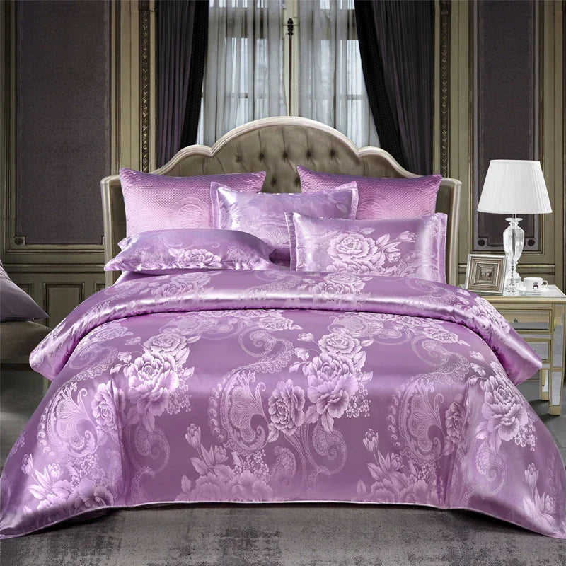 Wostar Satijn Rayon Jacquard Påslakan 220x240 Sommarluxus Dubbelsäng Duntäcke Sängkläder Set Carvallo