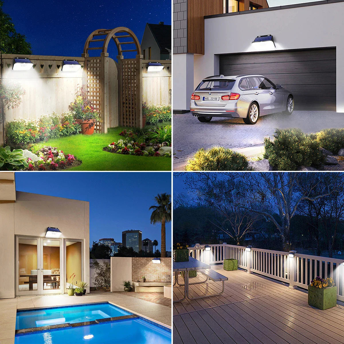 Carvallo 197 Solar Vägglampor Set | 2 stycken | 197 LEDs | 3 lägen | IP65 Vattentålig | Rörelsesensor | Utomhusbelysning för Trädgård, Gård & Terrass Carvallo