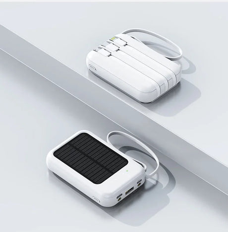Carvallo-Powerbank Solivon Core 20K | 20.000 mAh | Med integrerade kablar & LED-lampa | För iPhone, Samsung, Xiaomi & mer Carvallo