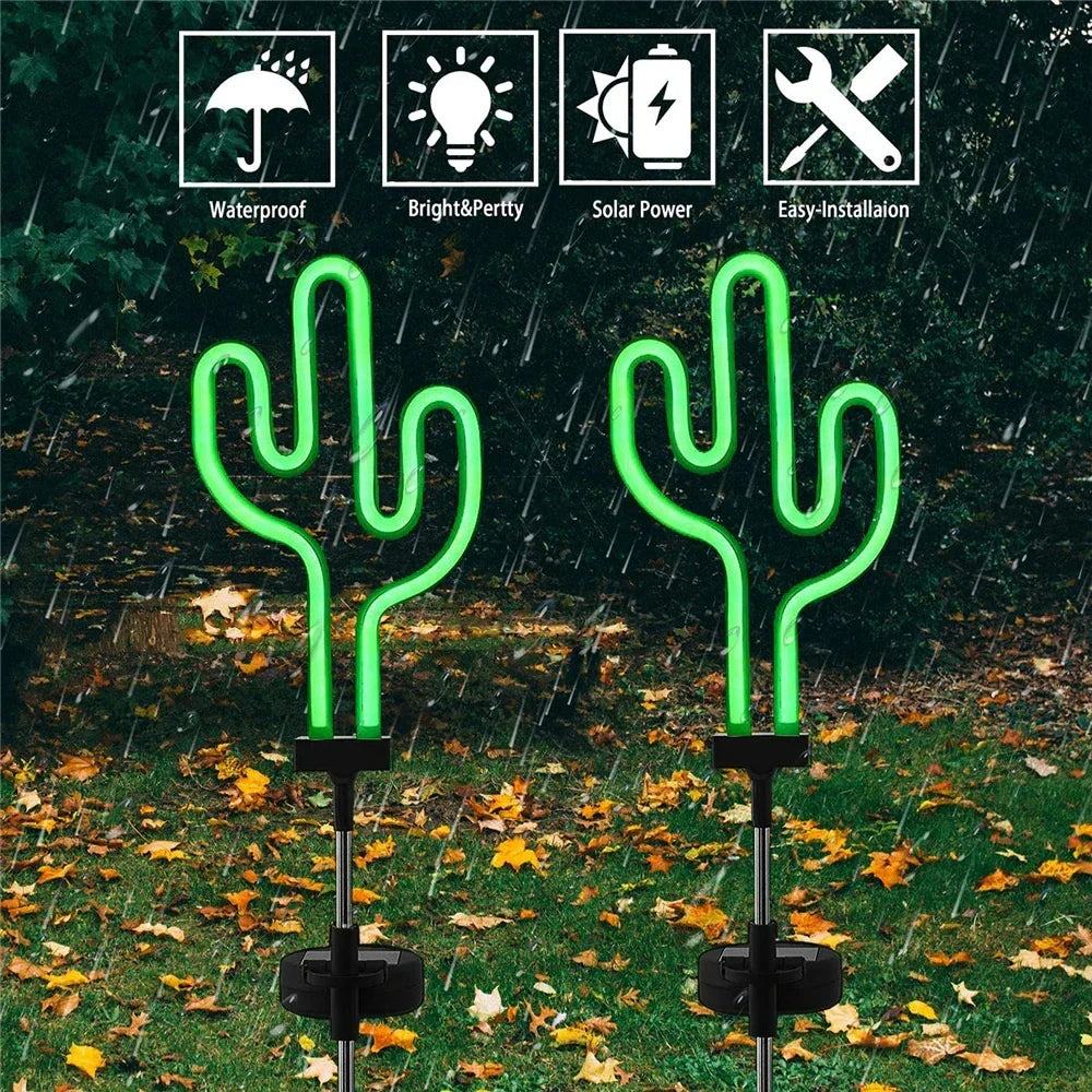 Carvallo NaturDécor Solar-Neon-Trädgårdslampa Kaktus & Flamingo | LED Jordspett IP65 Vattentät Carvallo