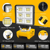 Carvallo 48 LED Arbetsljus | 48W Batteribygglampa | 5200 Lumen | USB-C Laddport | För DeWalt-batterier (utan batteri) Carvallo
