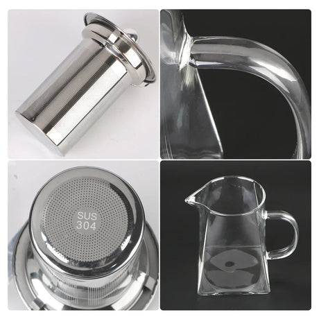 Carvallo Tekanna i glas med rostfritt stålsil | Värmebeständig & Diskmaskinssäker | För lös te & tebollar | 550/750/950 ml Carvallo