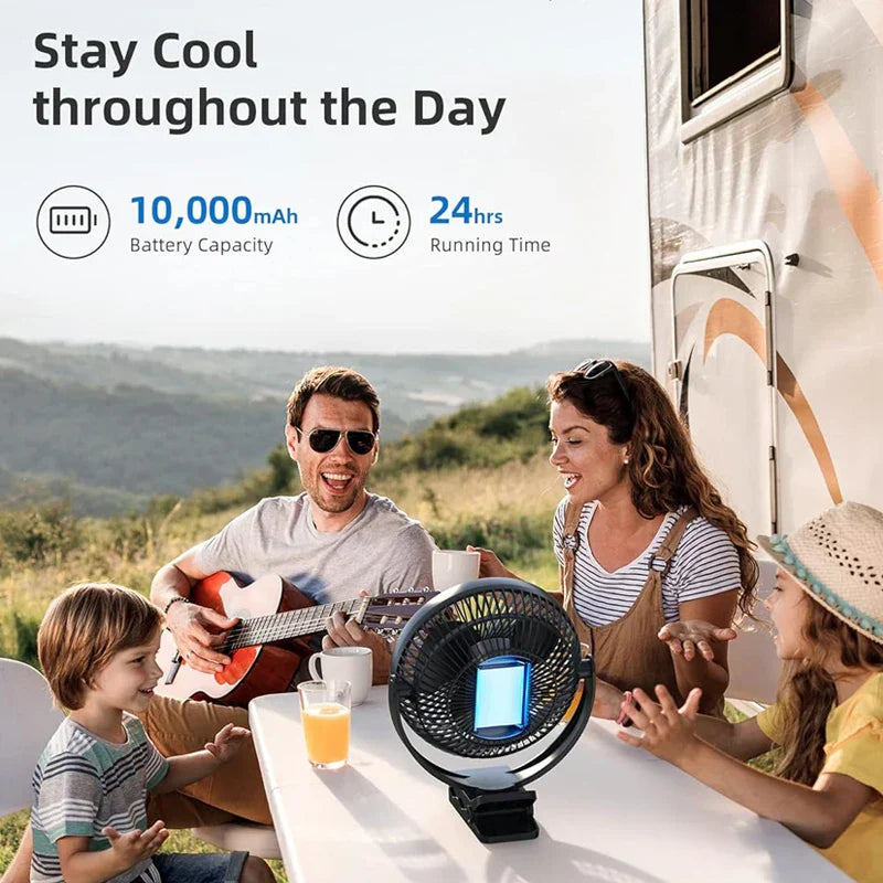 Carvallo-Ventilator BreeziClip | 8-tum | Tyst & Återuppladdningsbar | 10.000 mAh Batteri | För barnvagnar, camping & hem Carvallo