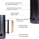 Carvallo Bärbar kolgrill av rostfritt stål | Med värmetåligt trähandtag | 27,5 × 16,5 cm | För utomhus, camping & picknick Carvallo