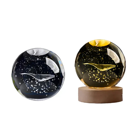 LumiCrystal - 3D LED Nattljus med Stjärnprojektor och Träbas Carvallo