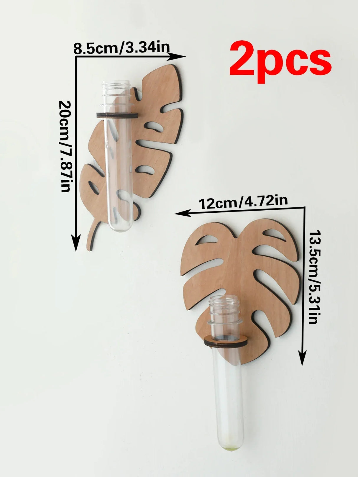 Carvallo väggvaser i blommönster med provrör | 1/2 styck träväggdekoration för växter och sticklingar | Handgjorda växt hållare för vardagsrum, hall och kontor Carvallo
