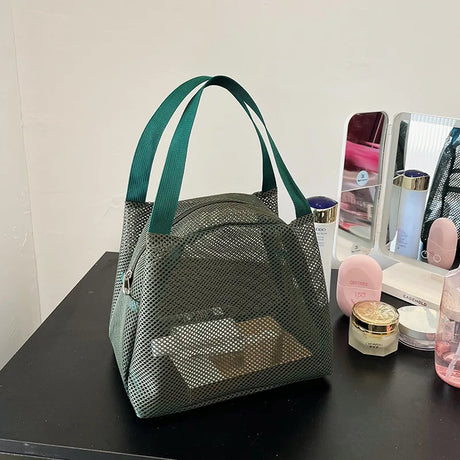 Carvallo FlexBag Mesh-väska med handtag | Stort volym & Mångsidig | För resa, strand & kosmetik Carvallo