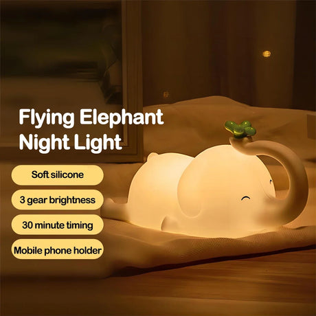 Carvallo Barn Nattlampa Elefant | Mjuk Silikon | Dimbart & Timer | Uppladdningsbar Carvallo