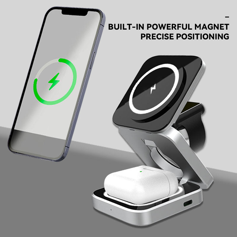 3 i 1 Snabb Magnetisk Fällbar Trådlös Laddare För iPhones, AirPods och Apple Watches Carvallo