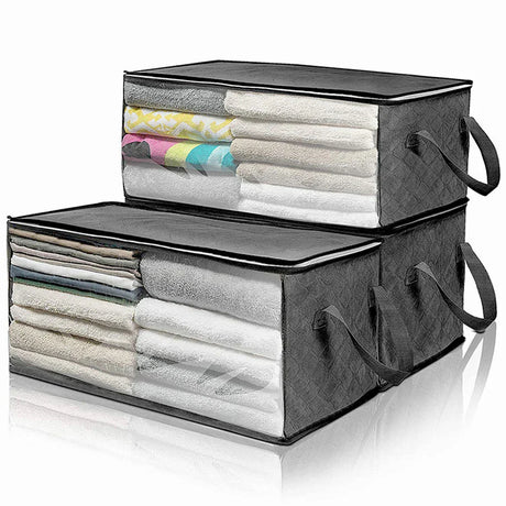 Carvallo Förvaringsväska ClothNest ClearBox | 58×31×30 cm | Med fönster och dragkedja | Filt-, tröja- & klädorganiserare för sovrum & garderob Carvallo