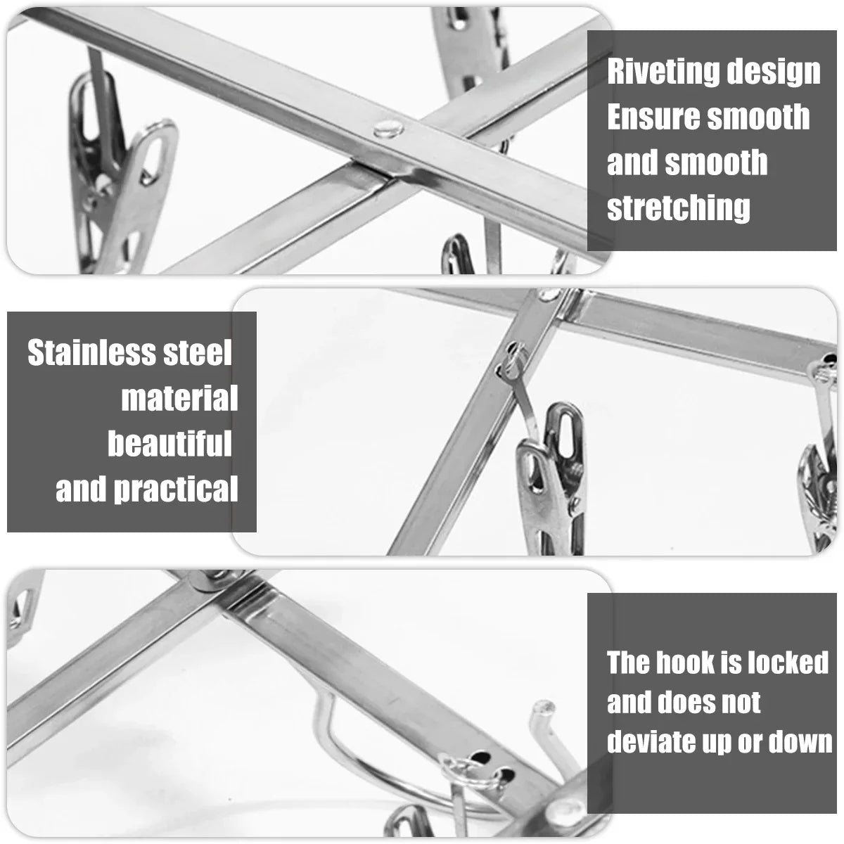 Carvallo DryFold rostfritt stål | Fällbar klädtork med 20/35 klämmor | Vindskyddad & platsbesparande | För strumpor & underkläder Carvallo