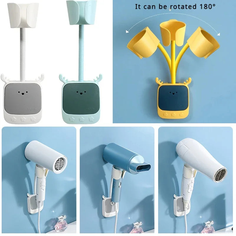 Carvallo Väggfäste för Hårtork | 180° Justerbar & Självhäftande | Universellt Fäste med Cartoon-design | 21 × 7 × 8,5 cm Carvallo