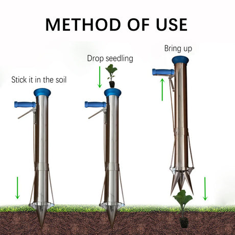 Carvallo PlantPro Manuell Grönsaksplantör | Ergonomiskt Omplanteringsverktyg | Rostfritt stål | 92 cm Längd Carvallo