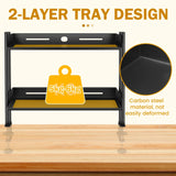 Carvallo Pro Tvåvånings skrivbordshylla med klämma | Platsbesparande organiserare | Höj- och sänkbar & utan borrning | 44 × 39 × 15,5 cm Carvallo