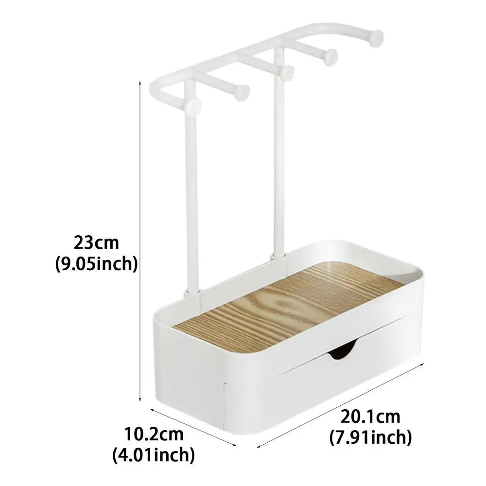 Carvallo | Smyckesorganisatör med trähylla | Smyckeställ för örhängen, armband, halsband & ringar | 23 × 10,2 × 21,1 cm Carvallo