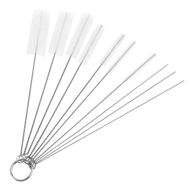 Carvallo Rengöringsborstar Set 10-delar | Rostfritt stål med nylonborst | För sugrör, flaskor, rör & labbutrustning Carvallo