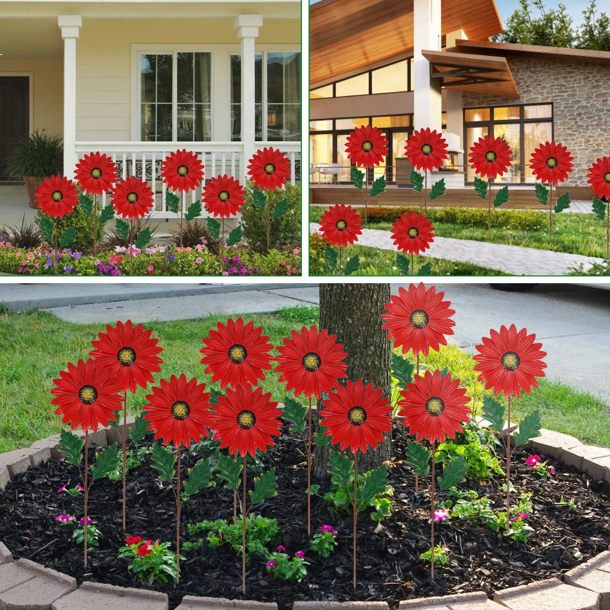 Dekorativ solros av metall för trädgård – Färgade blompinne för utomhus och landskap Carvallo