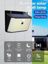 Carvallo Vägglampa Solayra 208LED | Rörelsesensor & 3 Ljusstyrkor | 30 m² Belysningsyta | IP65 Väderbeständig Carvallo