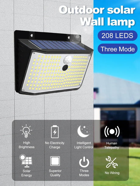 Carvallo Vägglampa Solayra 208LED | Rörelsesensor & 3 Ljusstyrkor | 30 m² Belysningsyta | IP65 Väderbeständig Carvallo