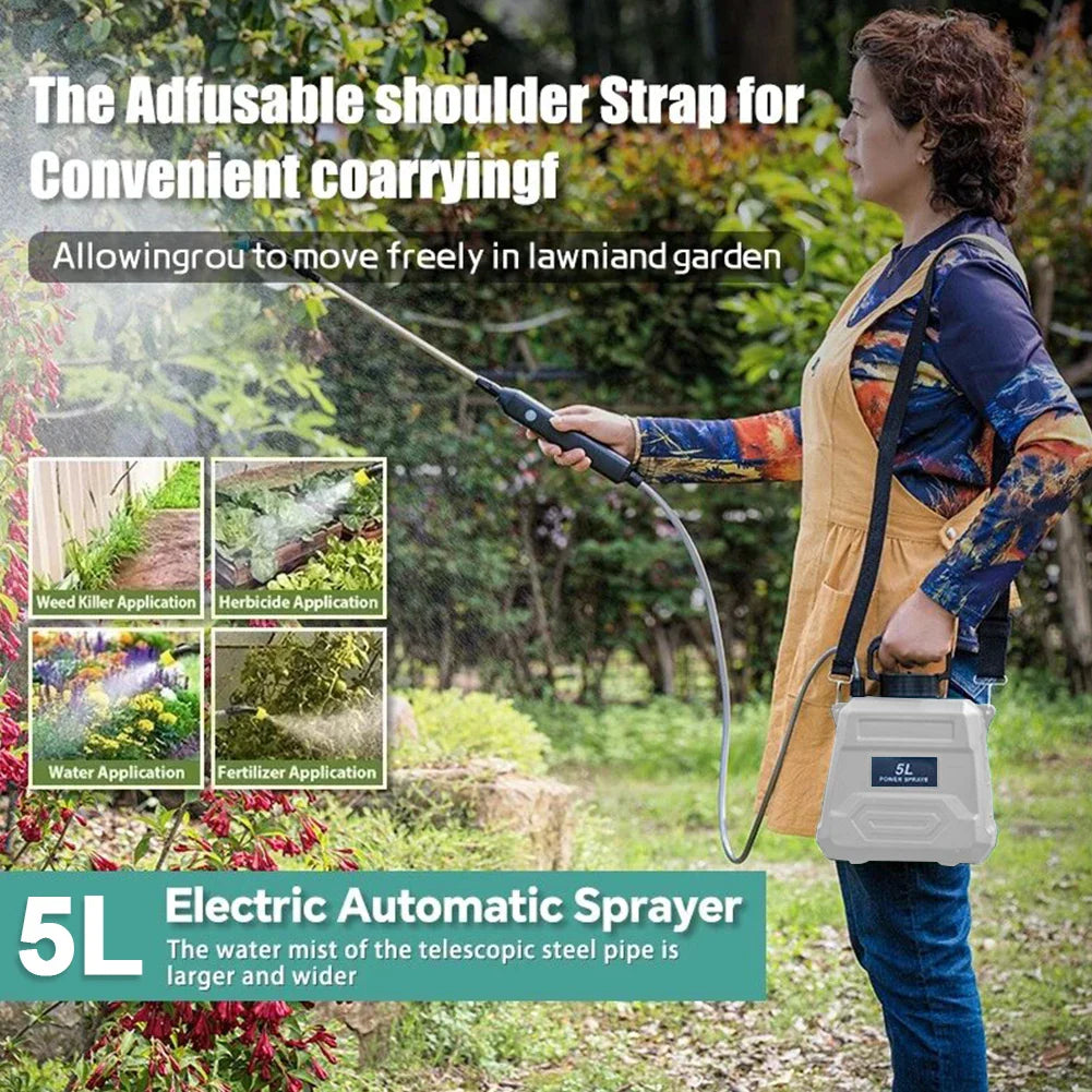 Carvallo Pro Akku-Druckspruta | 5 L axelsprutflaska | USB-laddning & justerbar munstycke | För trädgård, rengöring & ogräsbekämpning Carvallo