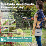 Carvallo Pro Akku-Druckspruta | 5 L axelsprutflaska | USB-laddning & justerbar munstycke | För trädgård, rengöring & ogräsbekämpning Carvallo