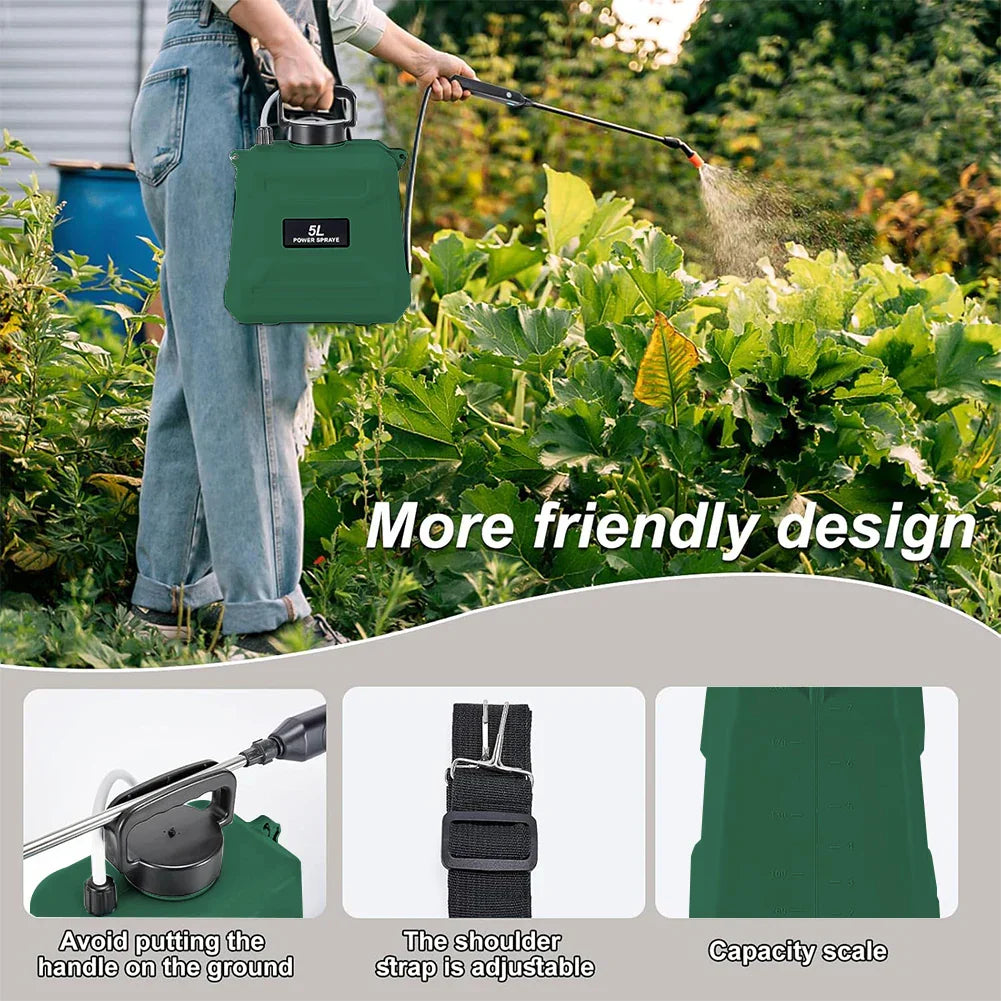 Carvallo Pro Akku-Druckspruta | 5 L axelsprutflaska | USB-laddning & justerbar munstycke | För trädgård, rengöring & ogräsbekämpning Carvallo