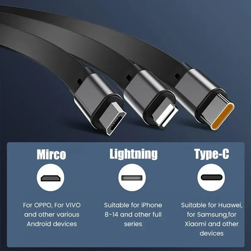 Carvallo 2-in-1 Laddkabel | Snabbladdning 100W | Utdragbar & Universell | FlexiCharge för iPhone, Android & USB-C Carvallo