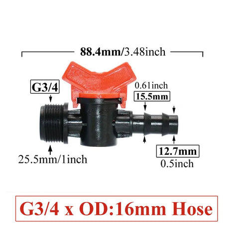 Carvallo FlowTura ConnectPro | Mini-kula ventil med slanganslutning och gänga | För trädgård, PE-slang och droppbevattning Carvallo