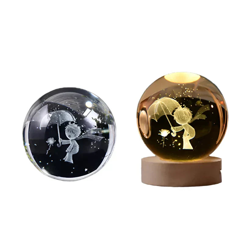 LumiCrystal - 3D LED Nattljus med Stjärnprojektor och Träbas Carvallo