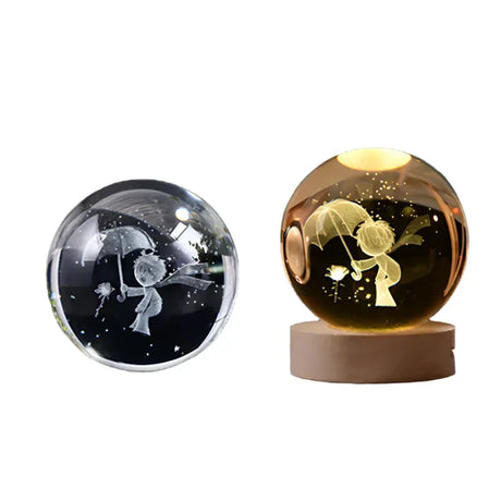 LumiCrystal - 3D LED Nattljus med Stjärnprojektor och Träbas Carvallo