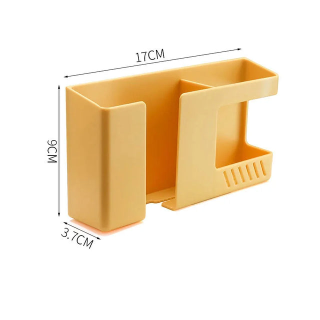 Carvallo Väggfäste utan borrning | Multifunktionell fjärrkontroll- & mobilhållare med krok – 17×9×3,8 cm Carvallo