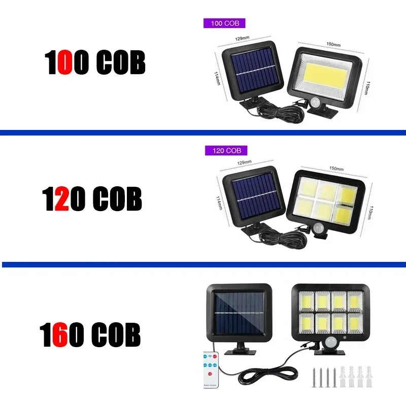 Carvallo Solar | 100 COB LED Solarlampa | IP65 | Rörelsesensor & 3 lägen | Trådlös utomhusbelysning Carvallo