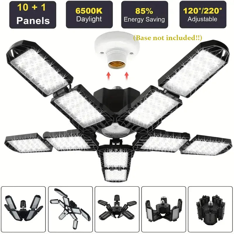 Carvallo LED Garage Lamp | Foldable Ceiling Light with 3–12 Adjustable Panels | E27 Socket | 6500K Daylight – For Workshop, Warehouse & Garage Carvallo