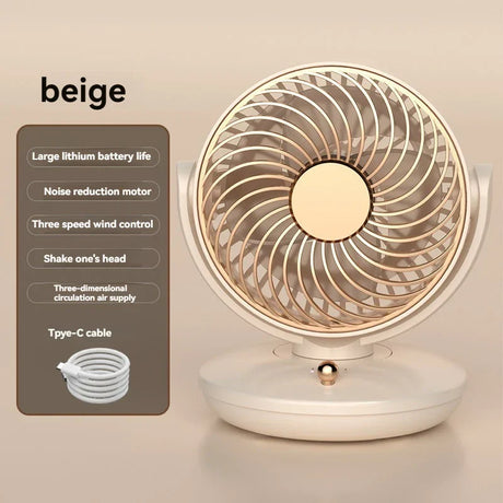 Carvallo Bordfläkt med 360° rotation | USB-fläkt med 3 hastigheter & batteri | Tyst & kompakt | För kontor, sovrum & hem Carvallo