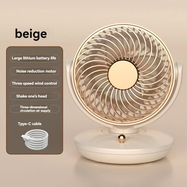 Carvallo Bordfläkt med 360° rotation | USB-fläkt med 3 hastigheter & batteri | Tyst & kompakt | För kontor, sovrum & hem Carvallo