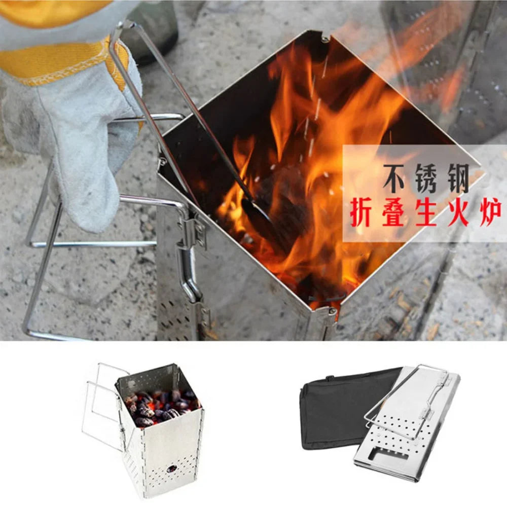 Carvallo Hopfällbar Tändugn utav rostfritt stål | Bärbar kolstarter för grill & utomhus | Kompakt & värmebeständig Carvallo