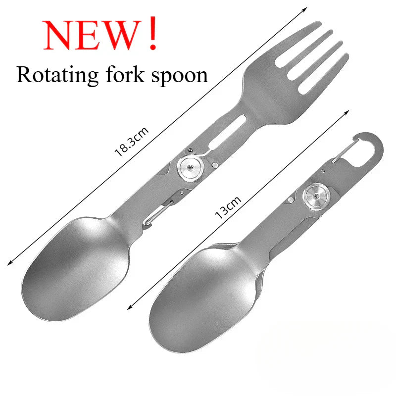 Carvallo 3-i-1 Campingbestik | Sammenklappeligt udendørs bestiksæt med kniv, gaffel & ske | Rustfrit stål | Kompakt & robust | Til camping, vandreture & rejser Carvallo