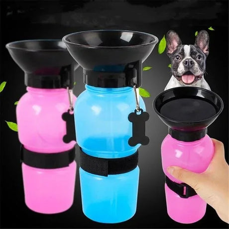 Carvallo-Water Bottle HydroPaws | 2-in-1 with Bowl | Leakproof & Portable | 500ml | Blå, Rosa, Grå Carvallo