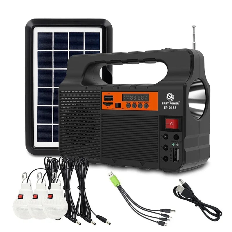 Carvallo-Multifunktionsgerät Solariq Pro | Ljus, Powerbank, Radio & Bluetooth-Högtalare | Inkl. 3 LED-lampor & Solarpanel-anslutning Carvallo