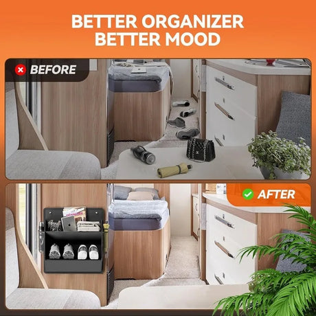 Carvallo Hängande Skohängare med Klisterremsa | Djupa Hyllor & Rostfritt Stålram | Platsbesparande Förvaring för Dörr, Camper & Skåp – 46,5×42,9×16,5 cm Carvallo