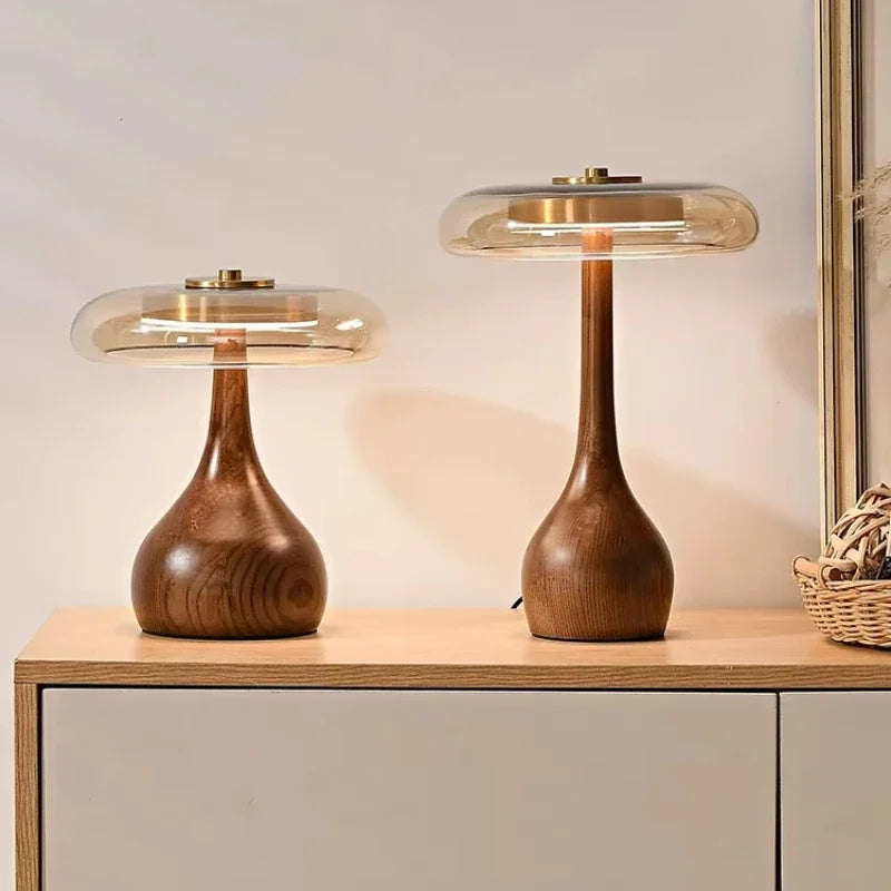 Retro Bordslampa i Trä & Glas – Elegant Lampa Hemnix