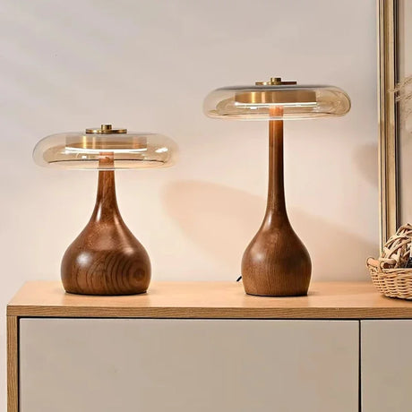 Retro Bordslampa i Trä & Glas – Elegant Lampa Hemnix