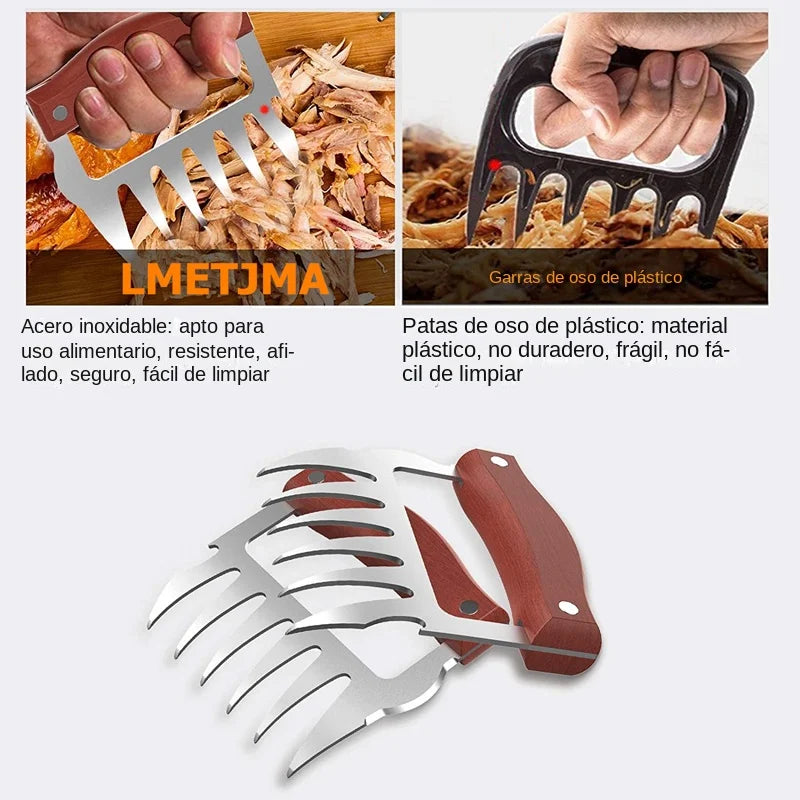 Carvallo BBQ köttklor i rostfritt stål | Med trähandtag & flasköppnare | Perfekt för Pulled Pork, kyckling & grillat kött Carvallo