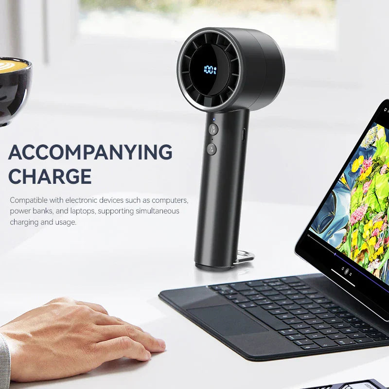 Carvallo AirCool Mini Handfläkt med kylfunktion | 5 hastigheter | LED-display & USB-laddning | Tyst & Bärbar | För resor, kontor & utomhus Carvallo