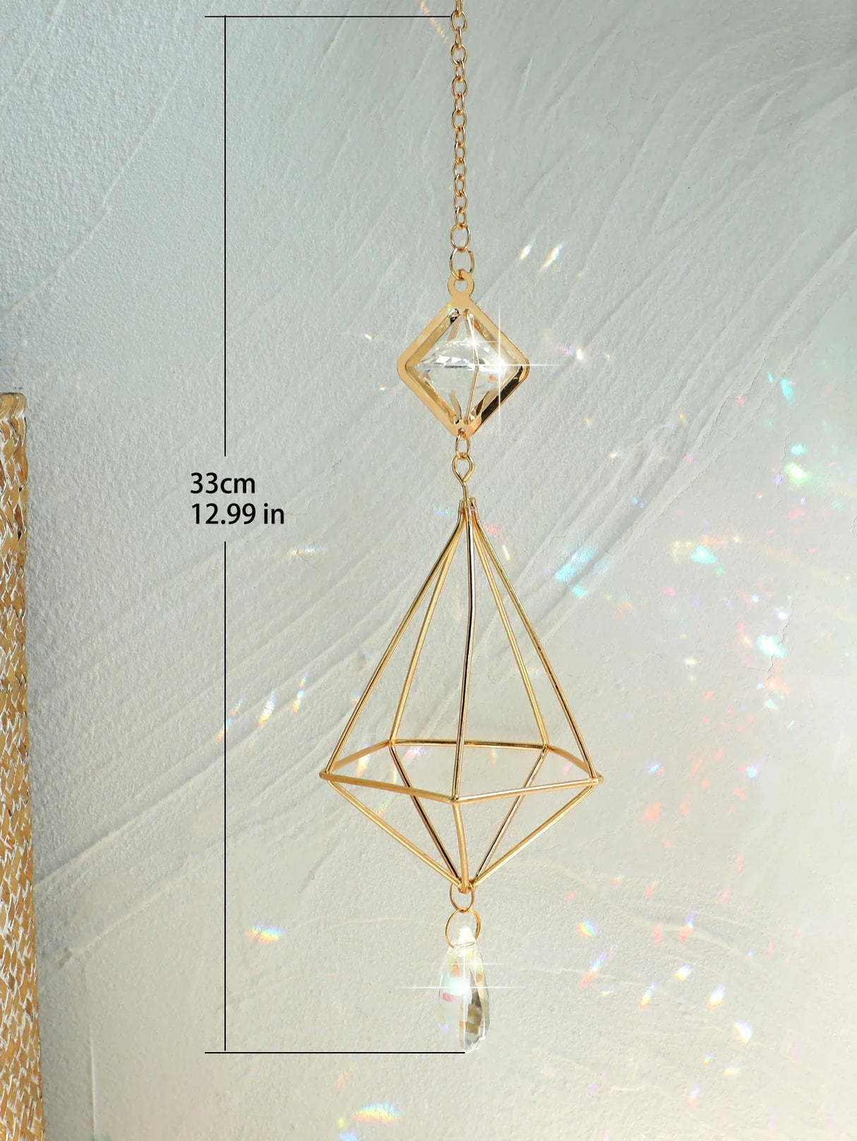 Carvallo Geometrisk Växtställ | Guld Hängande Airplant Hållare | Dekorativ Suncatcher med Kristall för Hem & Trädgård Carvallo