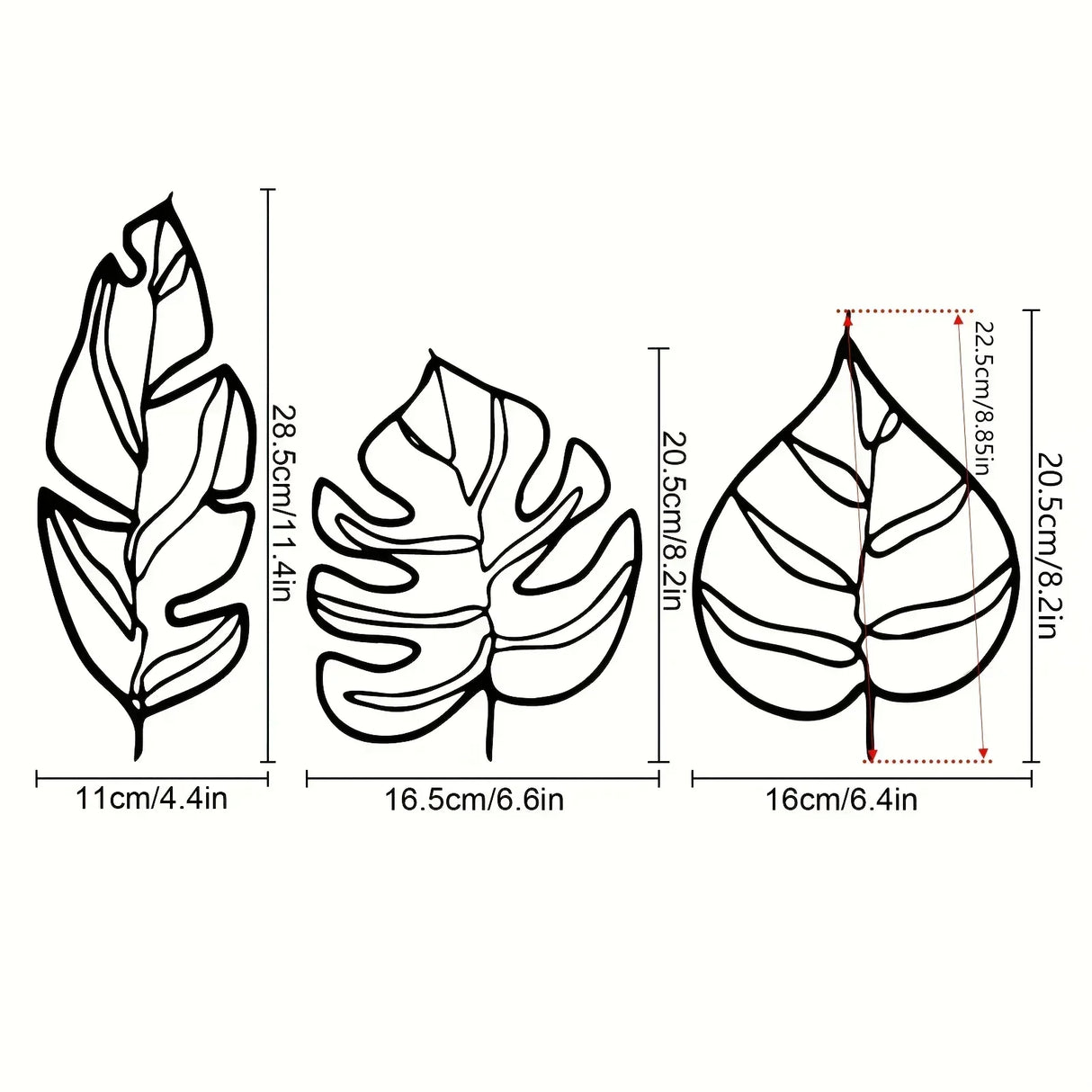 Tropiska blad väggdekoration – Set med tre naturliga konstverk Carvallo